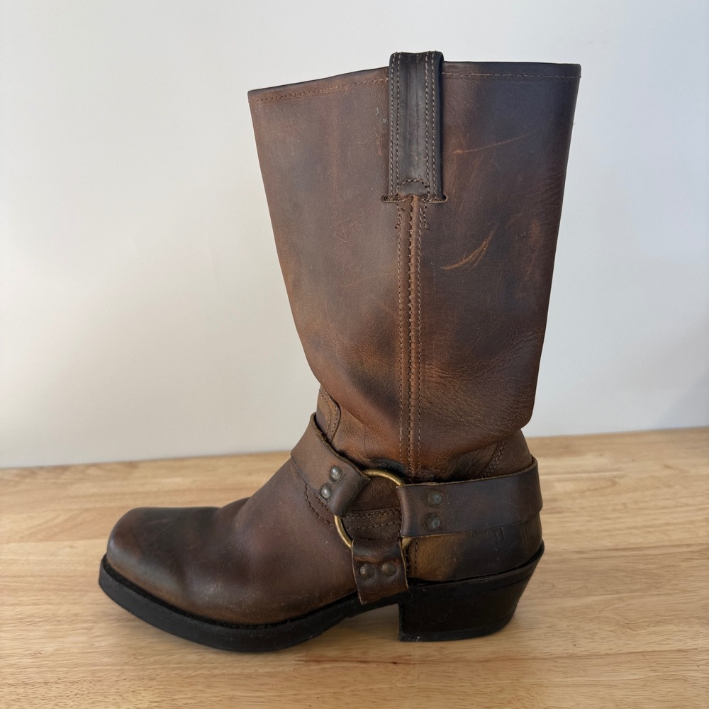 Frye Brown Leather Harness Moto Boots